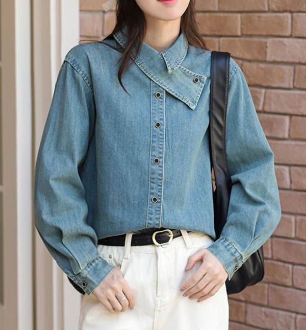 피에티 넥포인 데님 셔츠