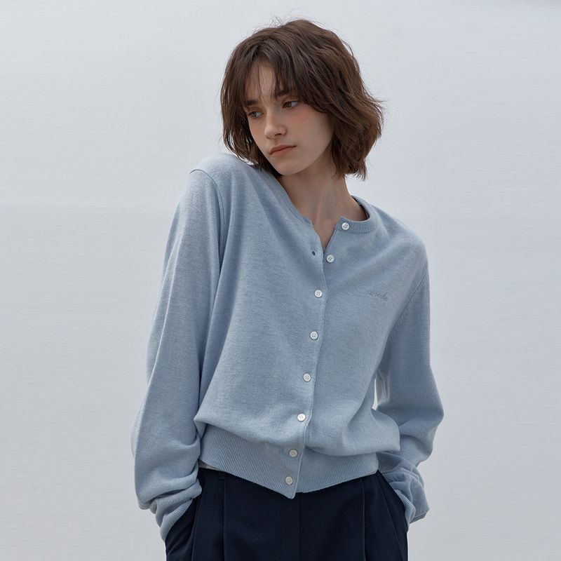 코어드 2차 Wool round cardigan sky