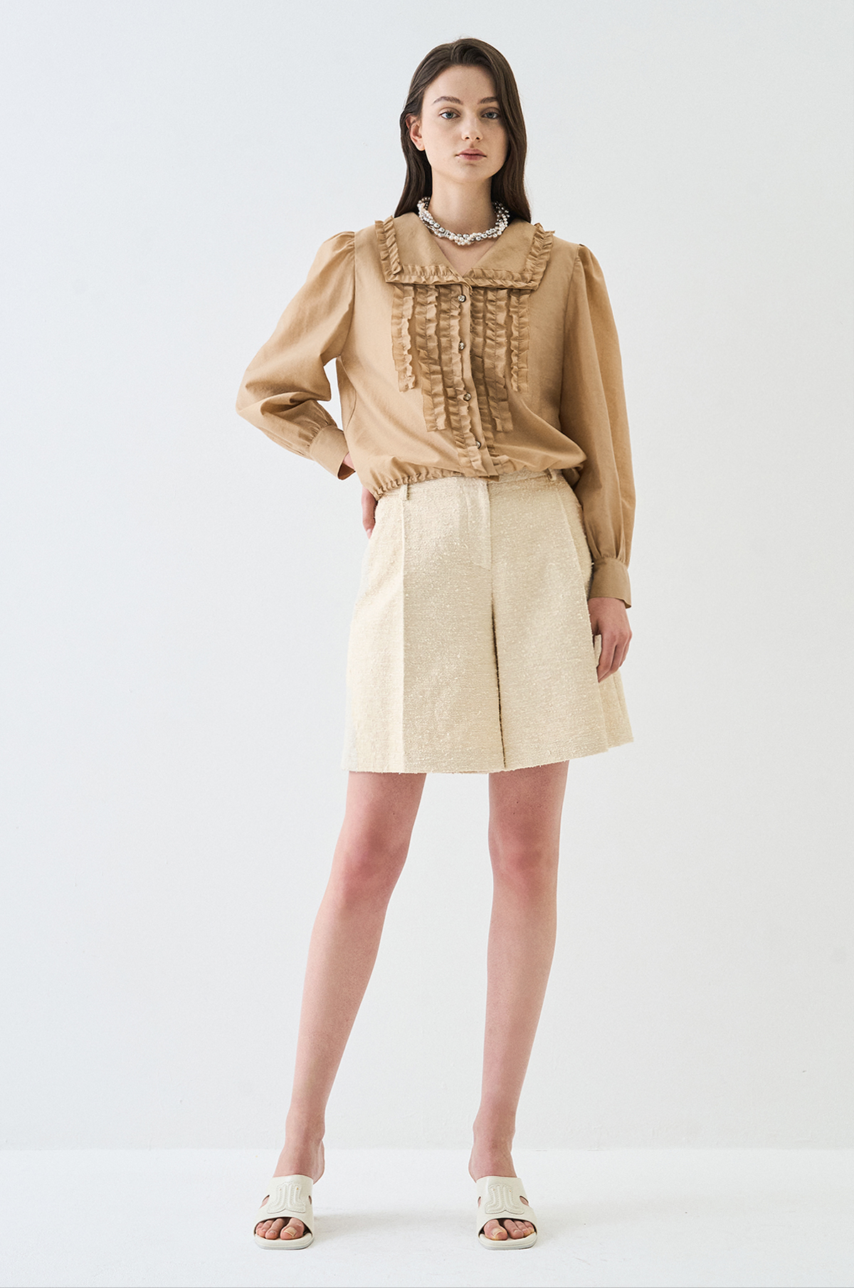 랑방컬렉션 LANVIN COLLECTION 러플 드로우스트링 블라우스 WT LC2E3WBL557W