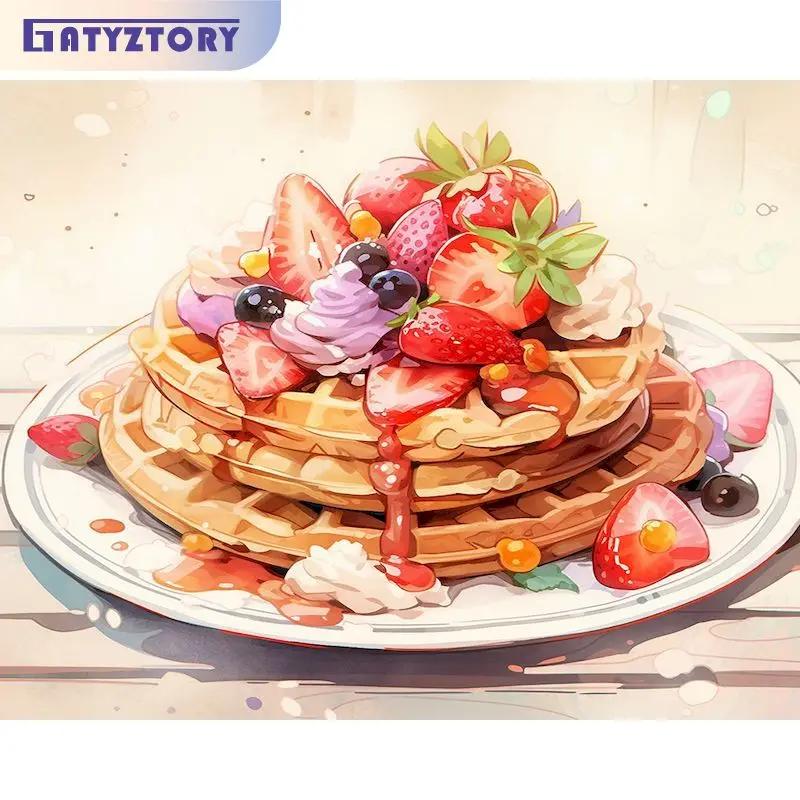 GATYZTORY DIY 그림 딸기 케이크 그림 숫자 풍경 페인트 캔버스 홈 장식