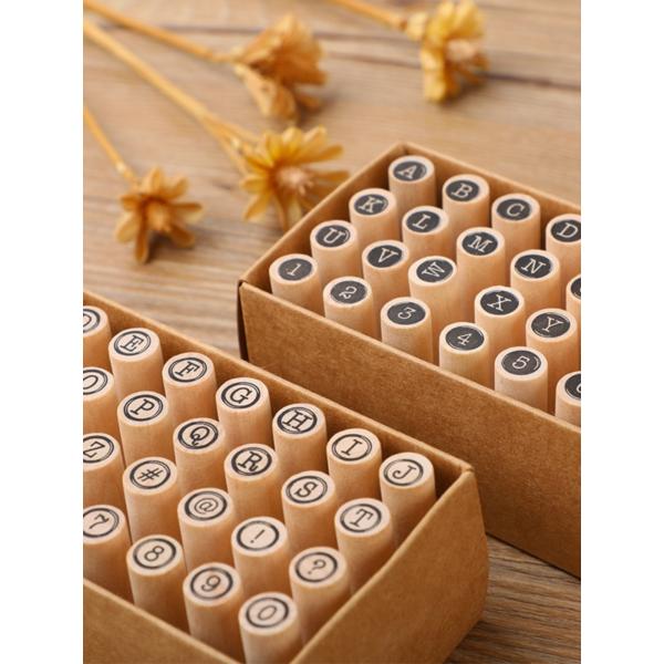 디지털 알파벳 창의적 기초 목제 원통형 복고 인장 DIY 손편지 일기 장식 재료 도장