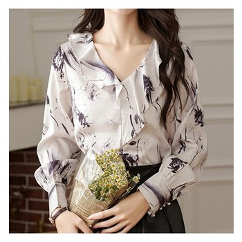 예쎄 일랑 플라워패턴 러플 블라우스 S5SBL068A
