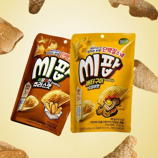 선해수산 바다소리 바다소리 씹히는 리얼 단백질스낵 씨팝 SeaPop 30g x 3봉 츄러스맛 버터구이맛