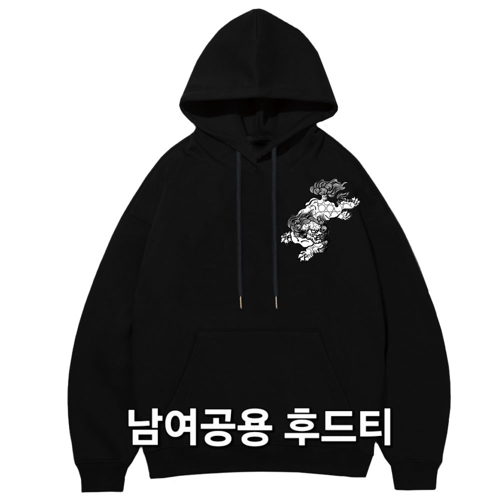 더원핏 남여공용 후드티 오버핏 타투 프린팅티셔츠 해태후드티C 4X상하세트