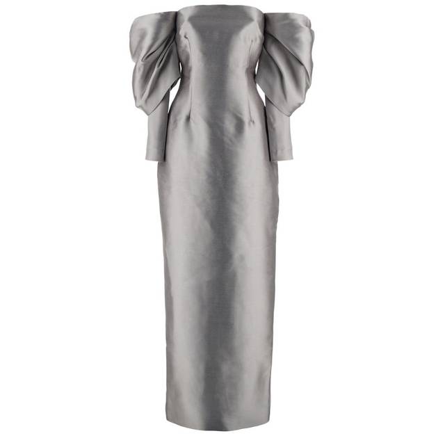SOLACE LONDON Laylah Off Shoulder Long Dress with Rear SIngle Slit in Tech Fabric Woman OS43021