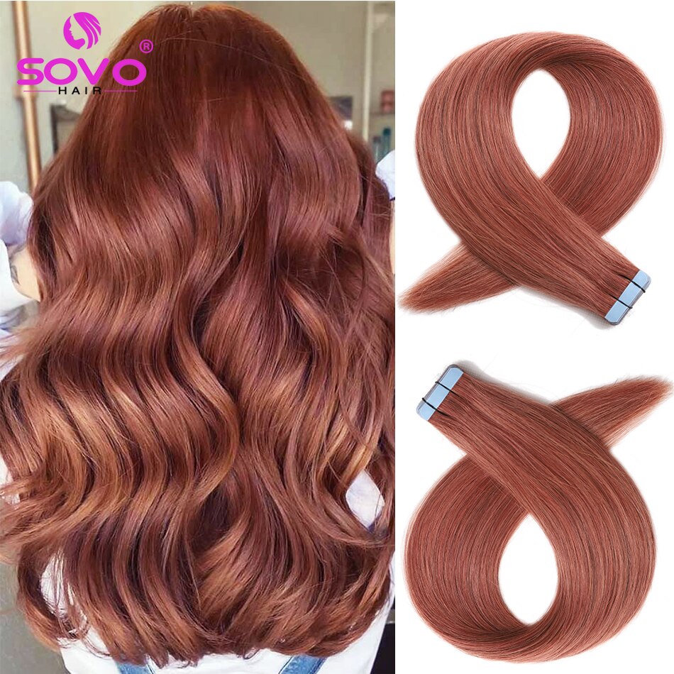 Balayage 브라질 헤어 익스텐션 테이프 생강 금발 심리스 PU 피부 씨실 100 레미 인모 테이프