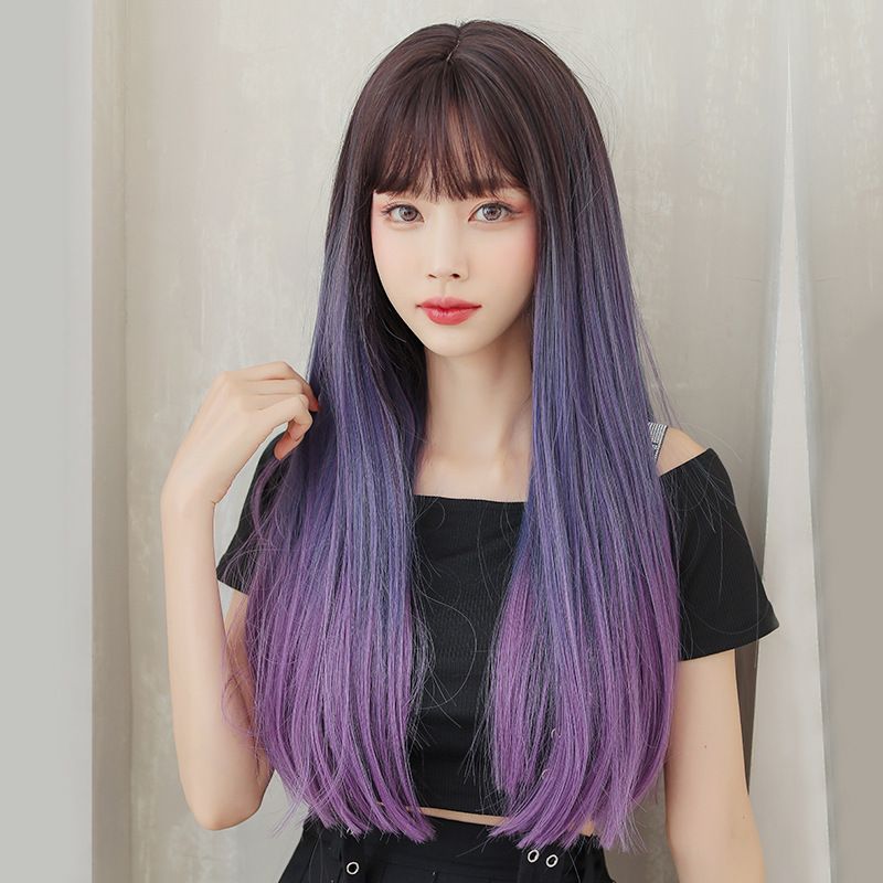 유니크 그라데이션 투톤 긴머리 생머리 통가발 매직 스트레이트 가발 코스프레