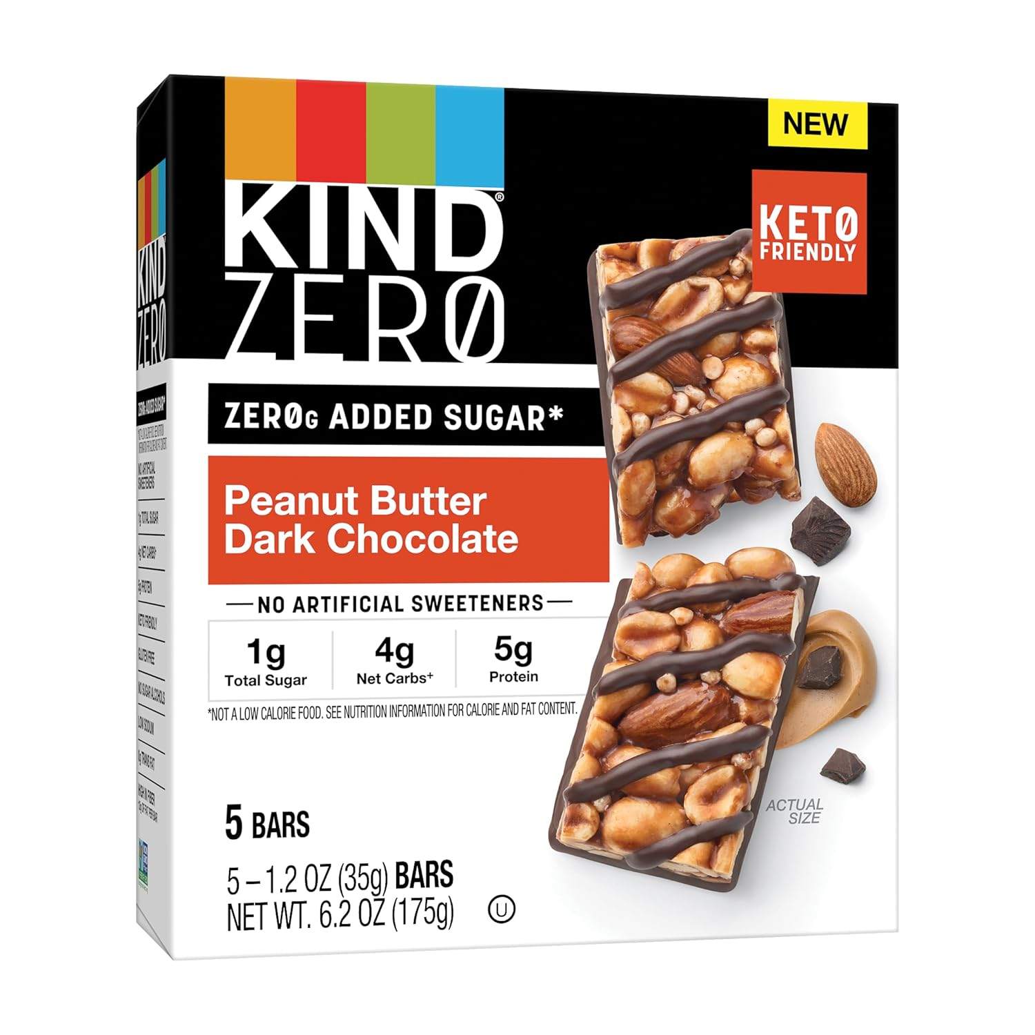 카인드 카인드 KIND 설탕 바 제로 추가 케토 친화적인 간식 땅콩 버터 다크 초콜릿 175 8g 6oz 박스 바 5개 1개 175g