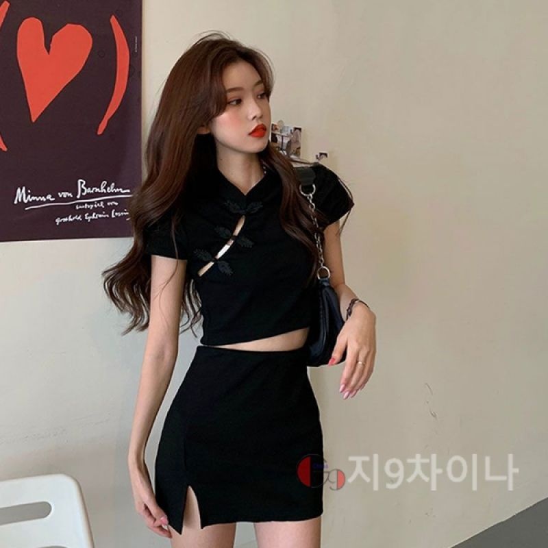 지9차이나 탑 하이 웨스트 투피스 세트