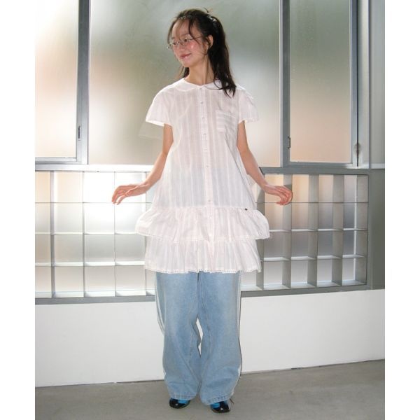 론론 ROUND COLLAR FRILL KANGKANG SHIRT DRESS RR25AOP4104