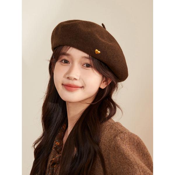 고품질 순양모 베레모 여성 카페 색 양모 베레 모자 우아하고 세련된 디자인 큰 챙의 화가 모자