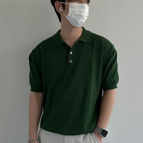 아일랜드모던 리티 3버튼 단작 카라 니트 반팔티