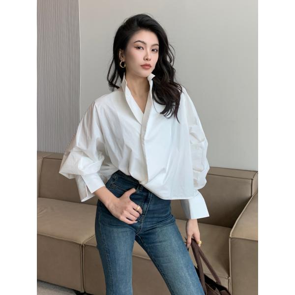 프렌치 스타일 블라우스 여성 봄가을 루즈핏 세련된 디자인 독특한 분위기 긴소매 상의