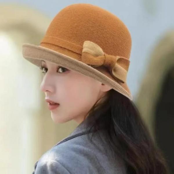 여성용 가을 겨울 이중색 나비결 니트 어부모자 노년층 우아한 보온 니트 선물 모자