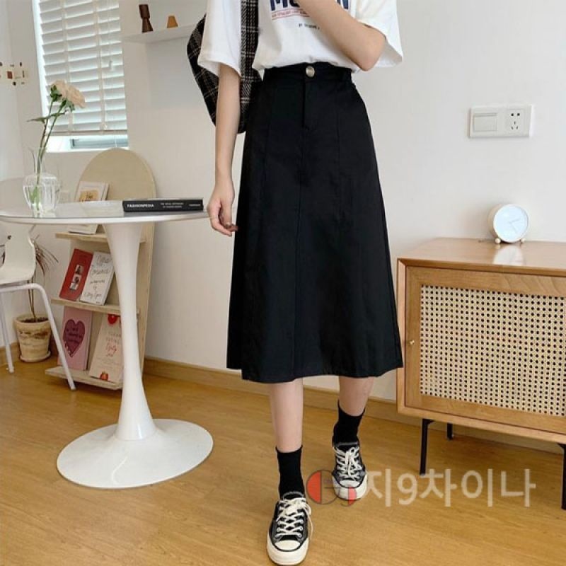 지9차이나 데님 하이 웨스트 슬림 스커트