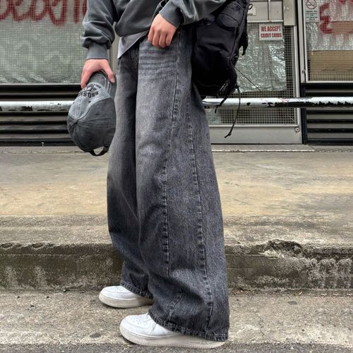 아워클로젯 멘트 와이드 사이드턱 워싱 데님 팬츠