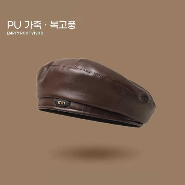 일본 스타일의 가을과 겨울용 PU 가죽 소재 베레 모자 스타일의 인스타그램 디자인 영국 구속