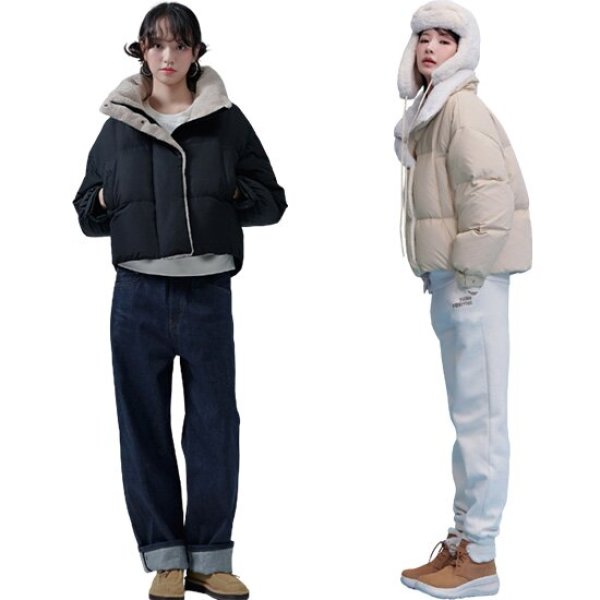 체이스컬트 체이스컬트 체이스컬트 여성 심플 배색 블럭 숏패딩 2컬러