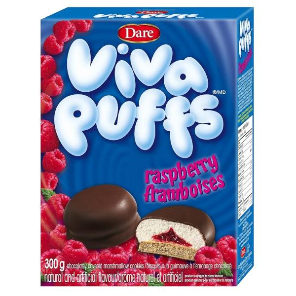 Dare 비바 Viva Puffs 라즈베리 - 초콜릿 커버 마시멜로 쿠키 300g 캐나다에서 수입