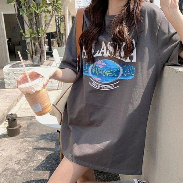 여자여름티 루즈핏 영문레터링 반팔 롱티셔츠 체형커버 데일리룩
