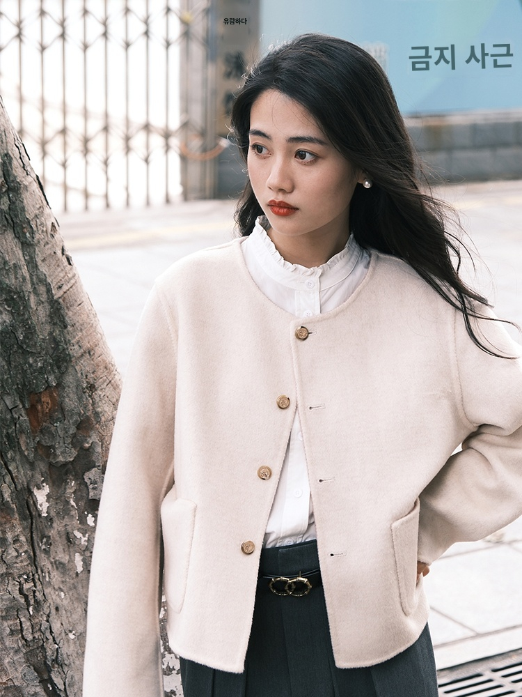 MIXABO 손바느질 투웨어 쇼트 양면 모직 재킷 861N326504