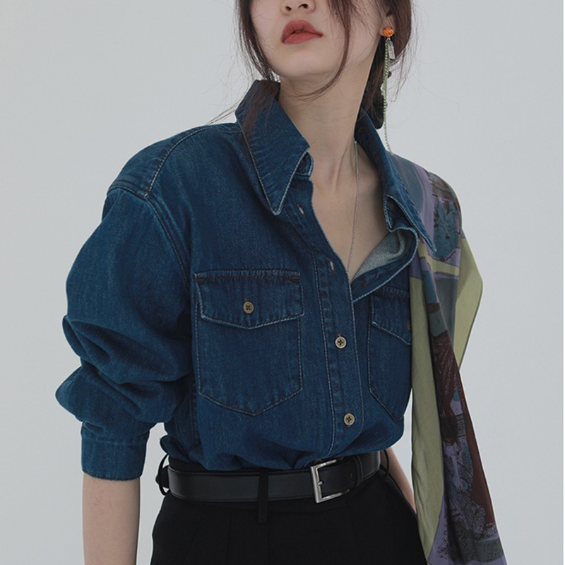 와와맘 WAWAMOM 여성청남방 데님셔츠남방 빈티지 데일리룩 청난방 L 57kg FJZ14