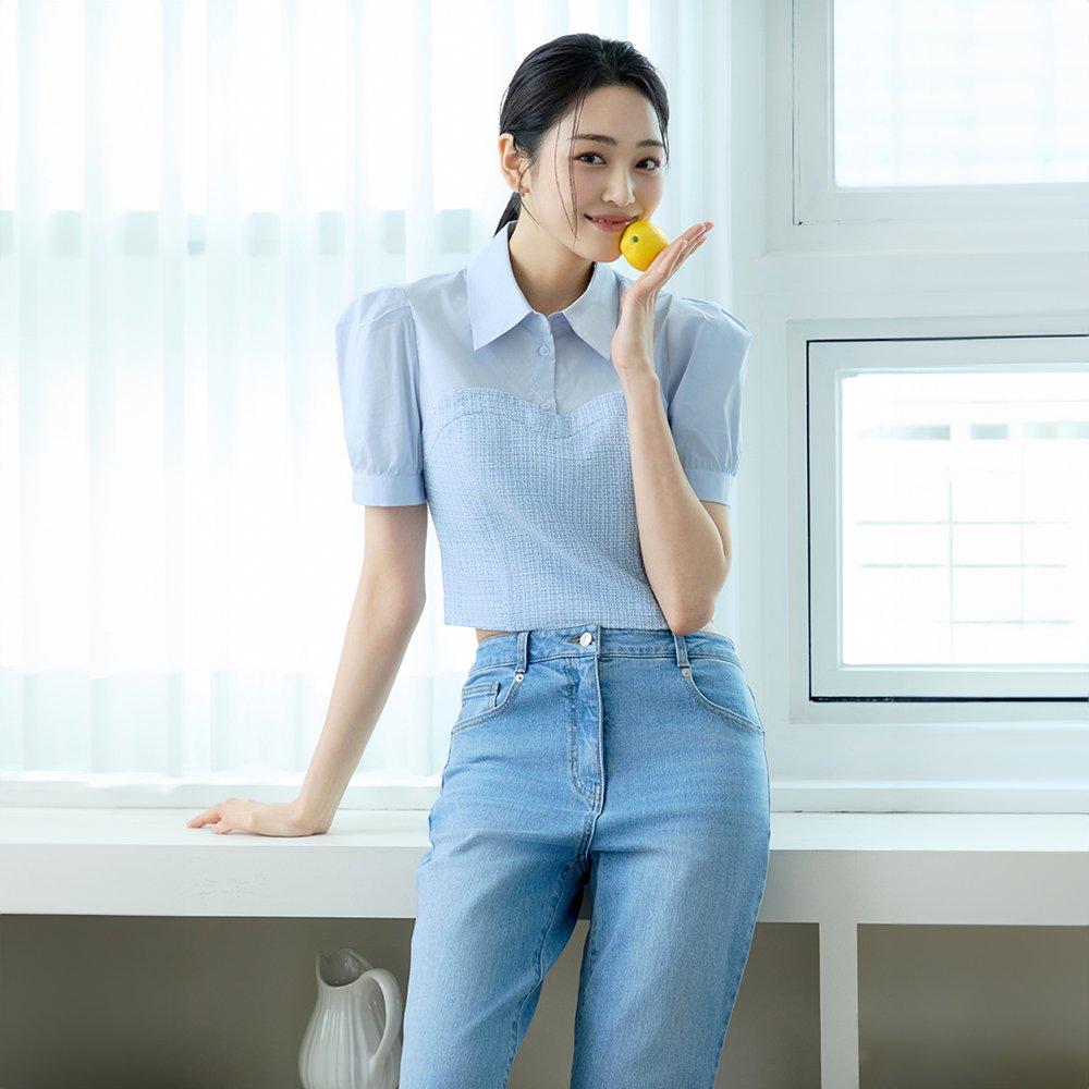 잇미샤 잇미샤 24 S S 잇미샤 트위드 뷔스티에 라인 블라우스 ITO4ZBL760