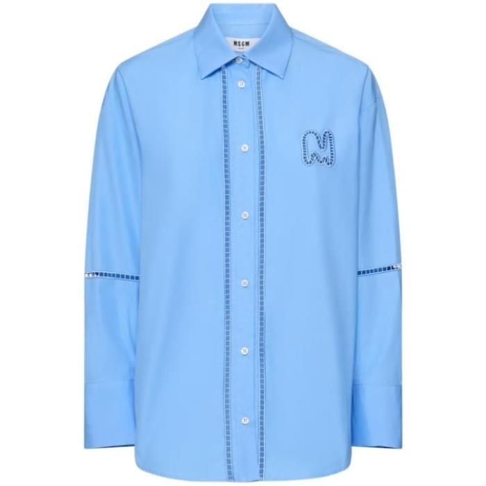 MSGM 25 엠에스지엠 포플린 버튼 커프스 엠브로이더드 디테일 셔츠 라이트블루