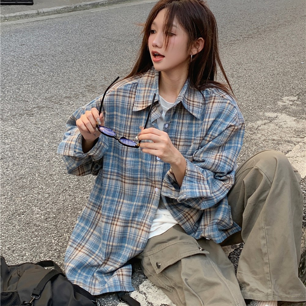 캐주얼 체크셔츠 여자 오버핏 남방
