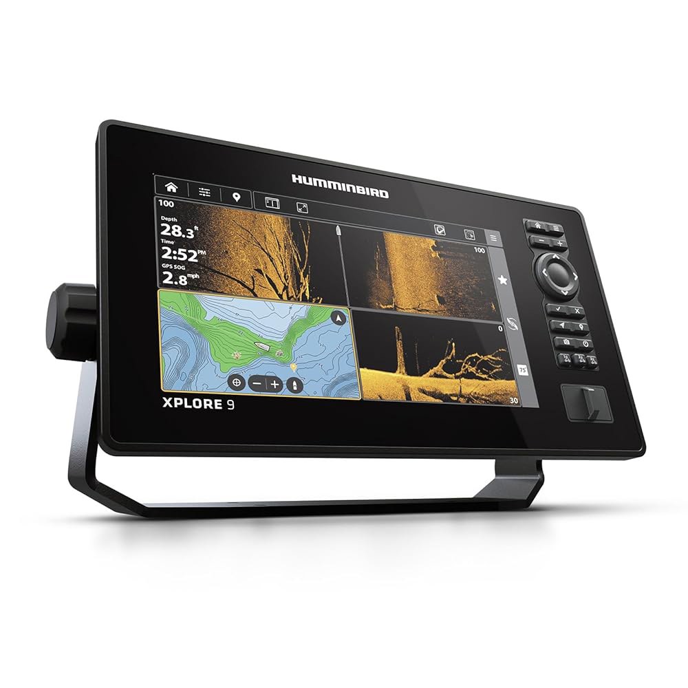 Humminbird XPLORE 9 GPS 어군 탐지기 변환기 메가 사이드 이미징 HD 터치스크린 디스플레이