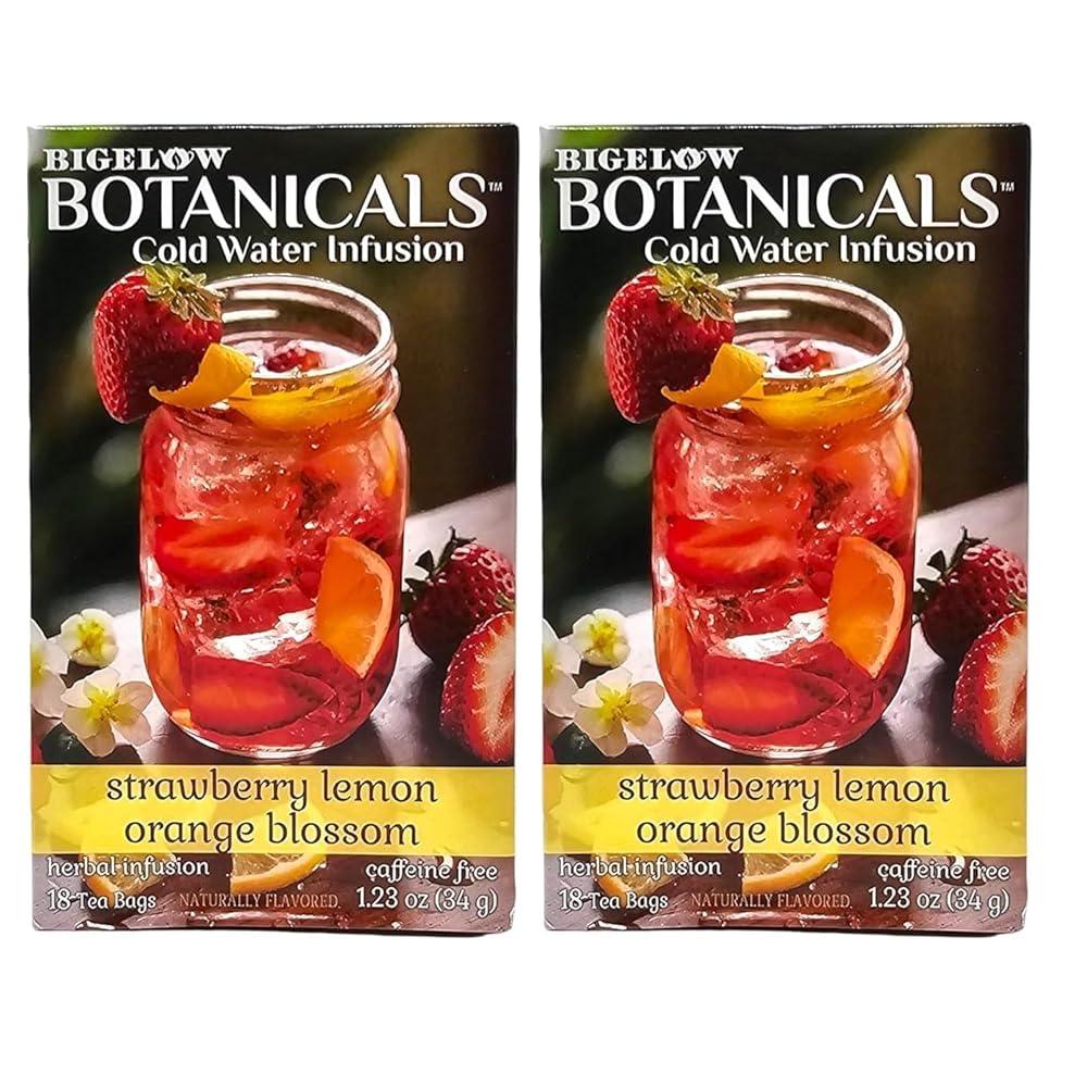 2팩 Botanicals 찬물 주입 딸기 레몬 블로썸 티백 허브 인퓨전 카페인 프리 각 18개 총 36개