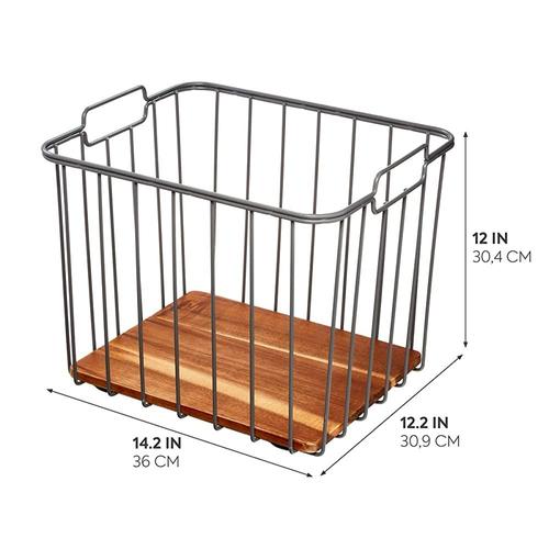 인터디자인 IDesign Ria Safford Collection 딥 팬트리 와이어 바스켓 아카시아 나무 36 x 31 30 14 25인 14 25 x 12 5 x 12
