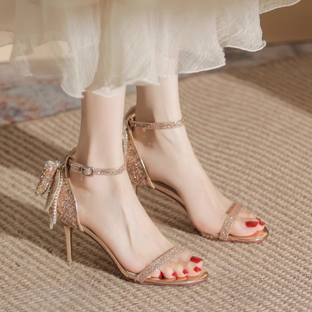 레이뷰 6 스트랩 글리터 여름 샌들 힐 38 블랙6cm