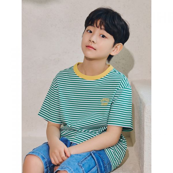 탑텐키즈 탑텐키즈 남아 테마 썸머캠프 쿨에어코튼 스트라이프 반팔티 NVP 110 MKE2TS1004