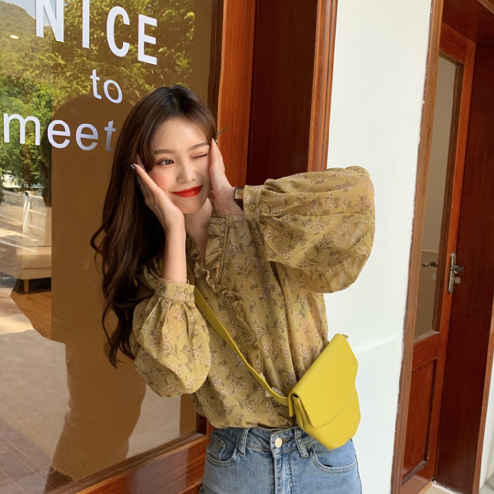 루나프라자 레이스 프릴 쉬폰 포인트 플라워 블라우스 M