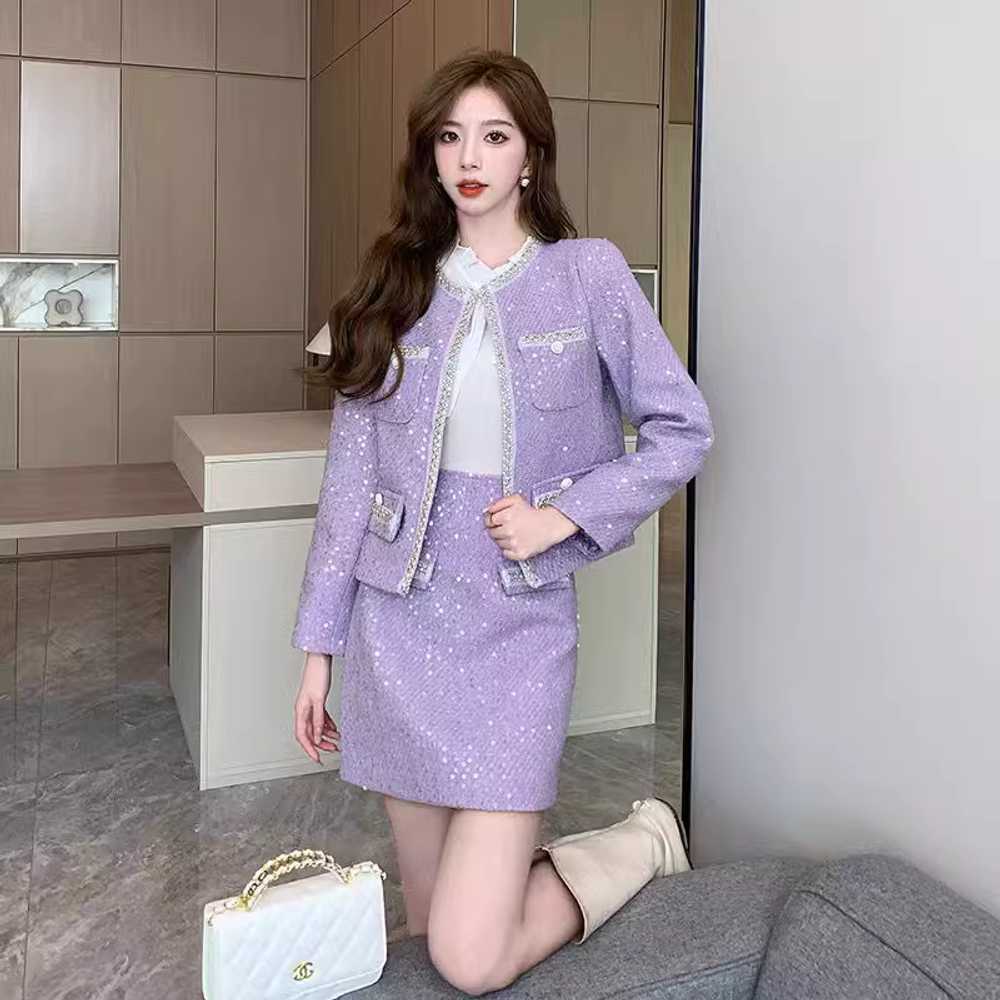 연보라 트위드 투피스 세트 셋업 크롭 정장 자켓 상세페이지 참고 정장 S