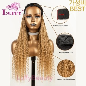 허니 블론드 브레이드 밴드 가발 인모 곱슬 끝 보호 박스 그랩 앤 고 익스텐션 27