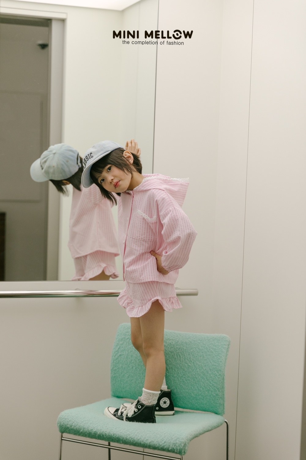 미니멜로 레이스후드스트라이프남방 JS