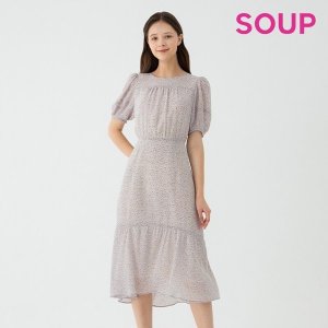 SOUP 숲 라운드넥 볼륨 슬리브 롱 원피스 SY5OP31
