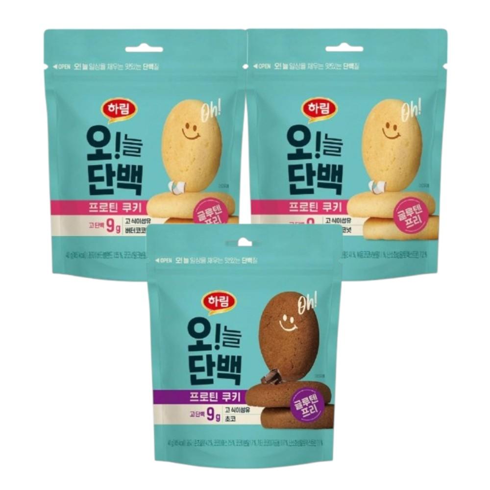 하림 하림 하림 오늘단백 프로틴쿠키 버터코코넛2 초코1 고단백 간식 식사대용 40g 3개