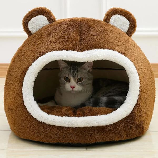 고양이 방석 고양이 침대 따뜻애완 동물 집 부드러운 긴 봉제 고양이 라운지 쿠션 작은 개 텐트 동굴 침