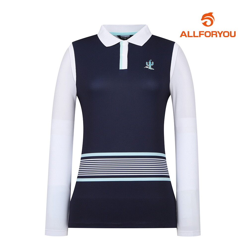 올포유 올포유 여성 스트라이프 포인트 배색 카라 티셔츠 AWTPM3151-915