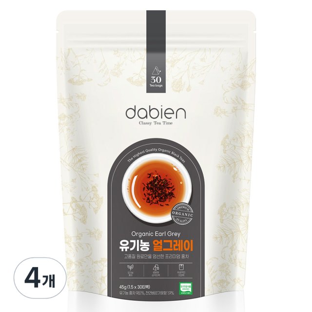 평창에프앤비 다비앙 생분해티백 유기농 얼그레이 홍차 30개 30개입 45g 3개