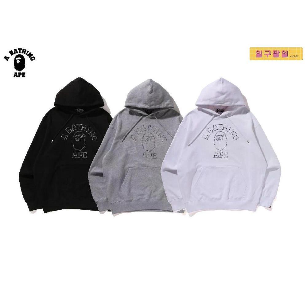 BAPE 베이프 라인스톤 대학 풀오버 후드티 RHINESTONE COLLEGE PULLOVER HOODIE L