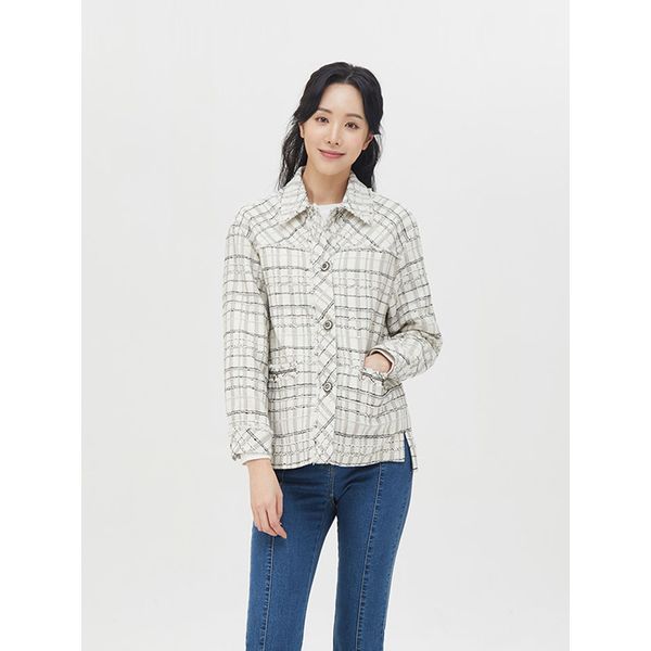 올리비아하슬러아이보리 체크 포인트 트위드 자켓 OHBSJK2