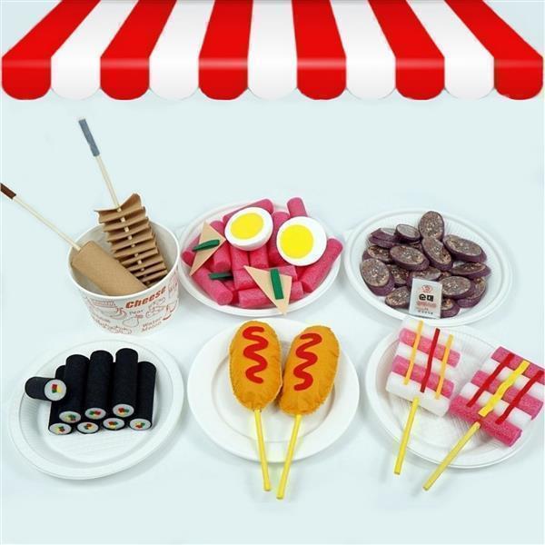 분식놀이 분식가게 떡볶이 꼬마김밥 순대 핫도그 소떡소떡 모형 교구 어린이집 유치원