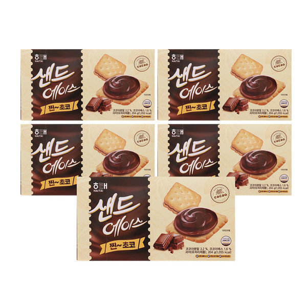 NEW 샌드에이스 찐초코 204gx5개 과자 간식 샌드