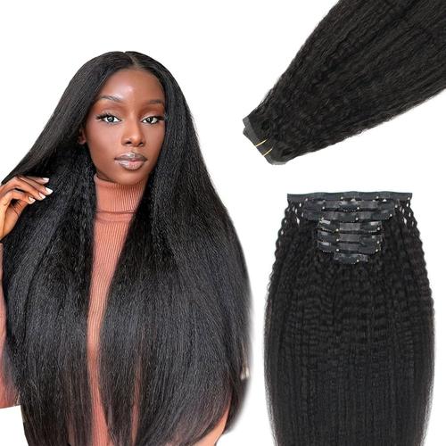 Yuniffe Seamless Clip in Hair Extensions Human Hair Natural Kinky Straight Clip ins fo