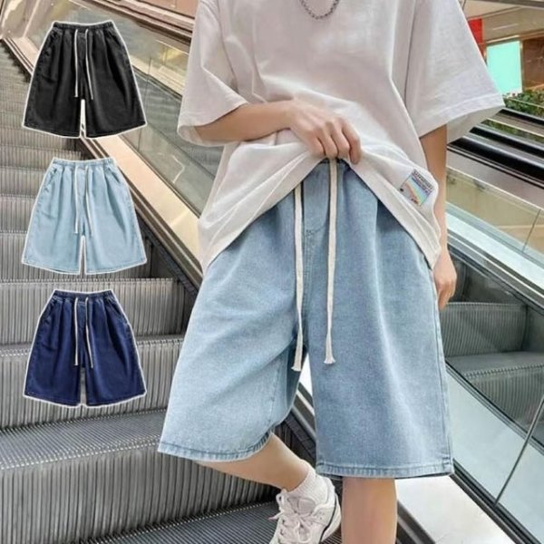 남성 여름 와이드 트렌디 데일리룩 데님반바지