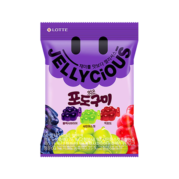 롯데웰푸드 젤리셔스 포도먹은구미 3가지맛 젤리간식 60g x 7개